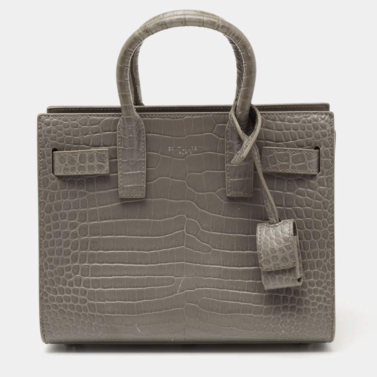Pre Owned Saint Laurent Grey Croc Embossed Leather Nano Classic Sac De Jour Tote