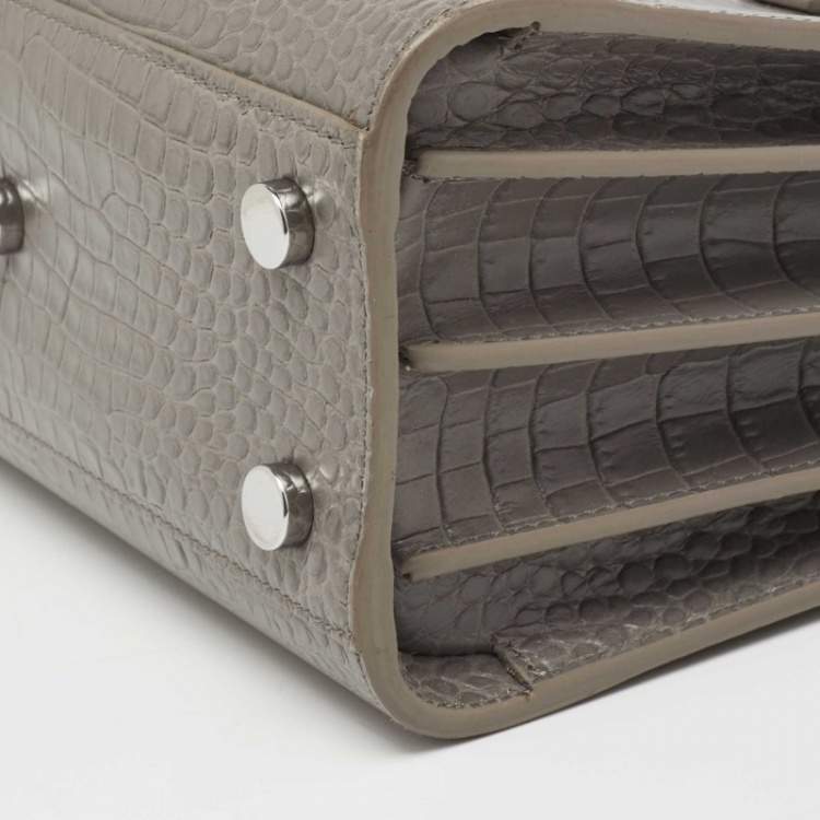 Pre Owned Saint Laurent Grey Croc Embossed Leather Nano Classic Sac De Jour Tote