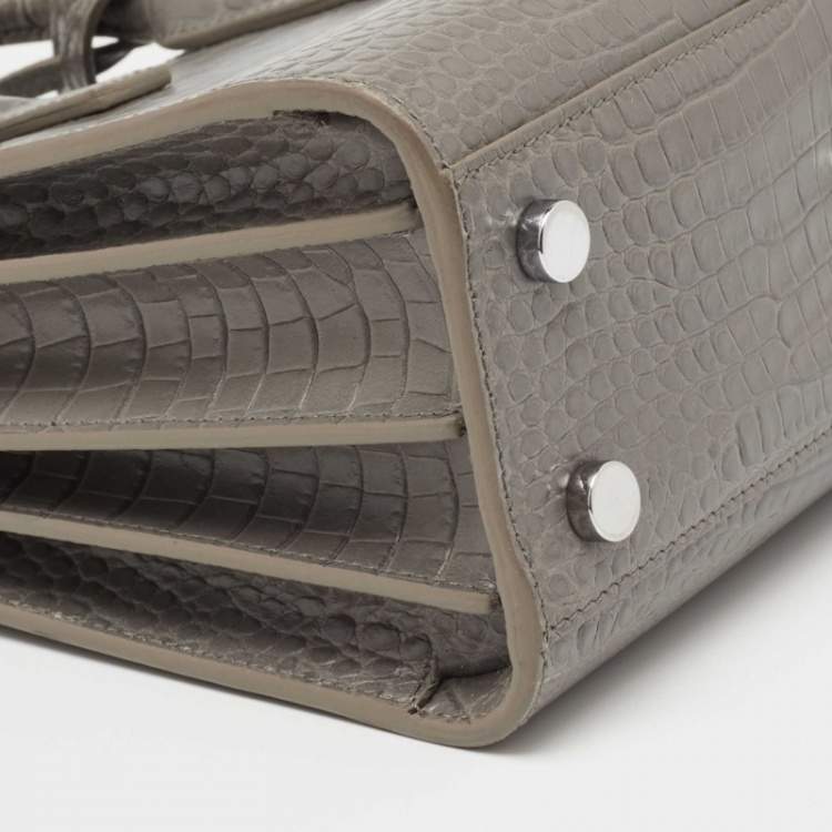Pre Owned Saint Laurent Grey Croc Embossed Leather Nano Classic Sac De Jour Tote