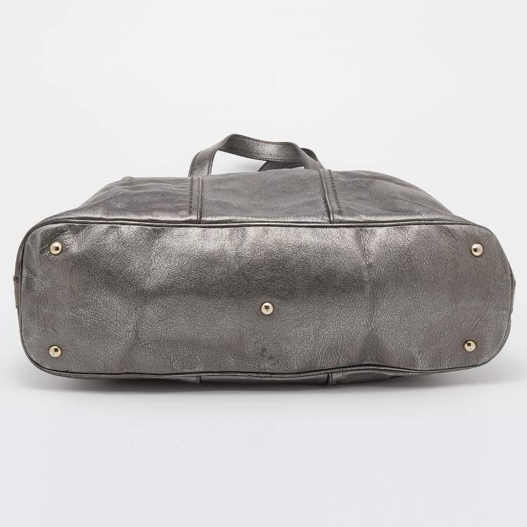 Pre Owned Yves Saint Laurent Metallic Grey Leather Large Muse Satchel