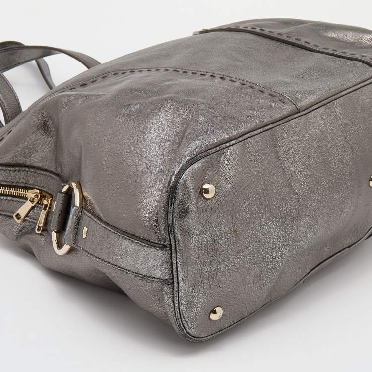 Pre Owned Yves Saint Laurent Metallic Grey Leather Large Muse Satchel