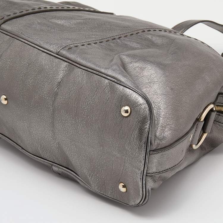 Pre Owned Yves Saint Laurent Metallic Grey Leather Large Muse Satchel