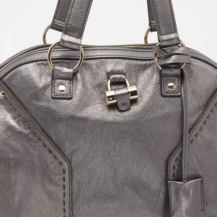 Pre Owned Yves Saint Laurent Metallic Grey Leather Large Muse Satchel