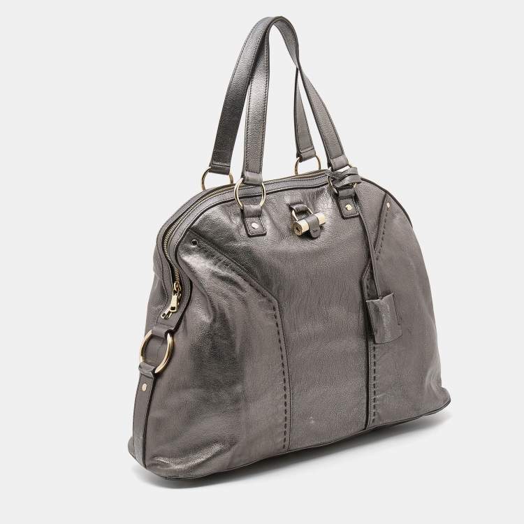 Pre Owned Yves Saint Laurent Metallic Grey Leather Large Muse Satchel