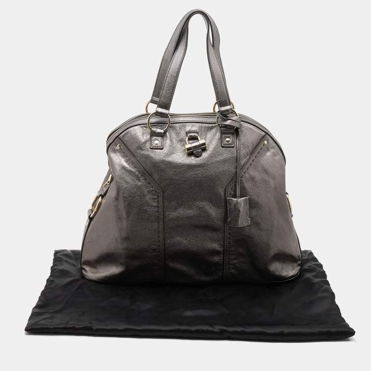 Pre Owned Yves Saint Laurent Metallic Grey Leather Large Muse Satchel