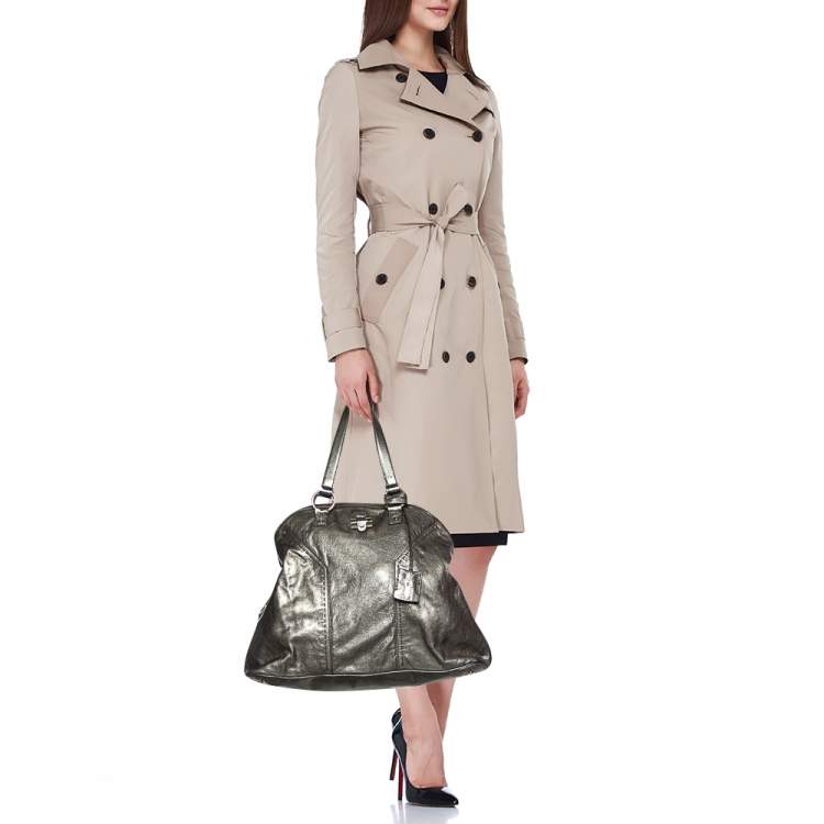 Pre Owned Yves Saint Laurent Metallic Grey Leather Large Muse Satchel