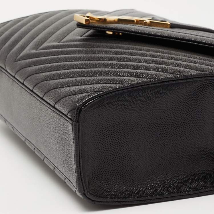 Pre Owned Saint Laurent Black Matelassé Leather Large Cassandre Flap Bag