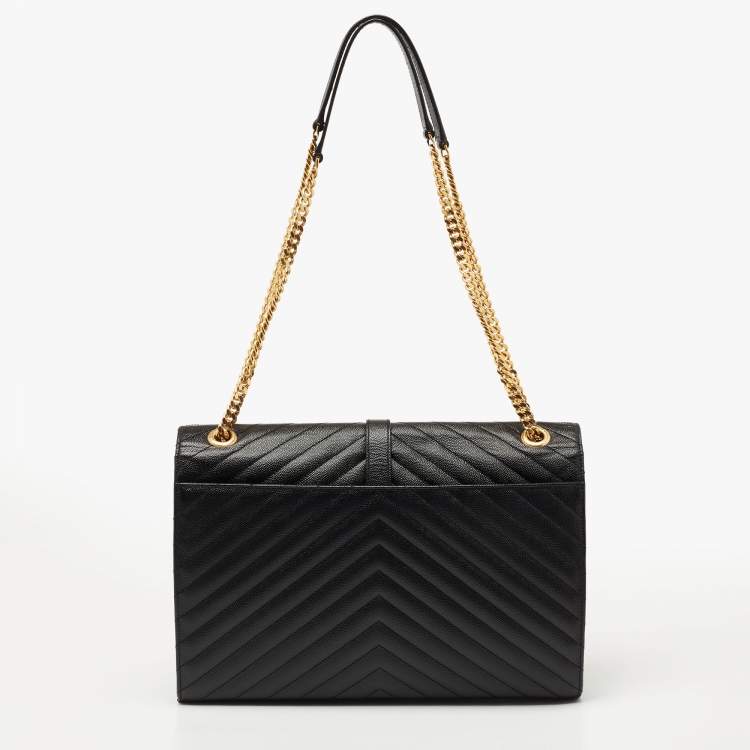 Pre Owned Saint Laurent Black Matelassé Leather Large Cassandre Flap Bag