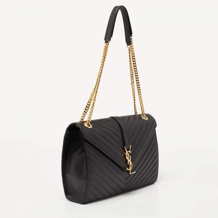 Pre Owned Saint Laurent Black Matelassé Leather Large Cassandre Flap Bag