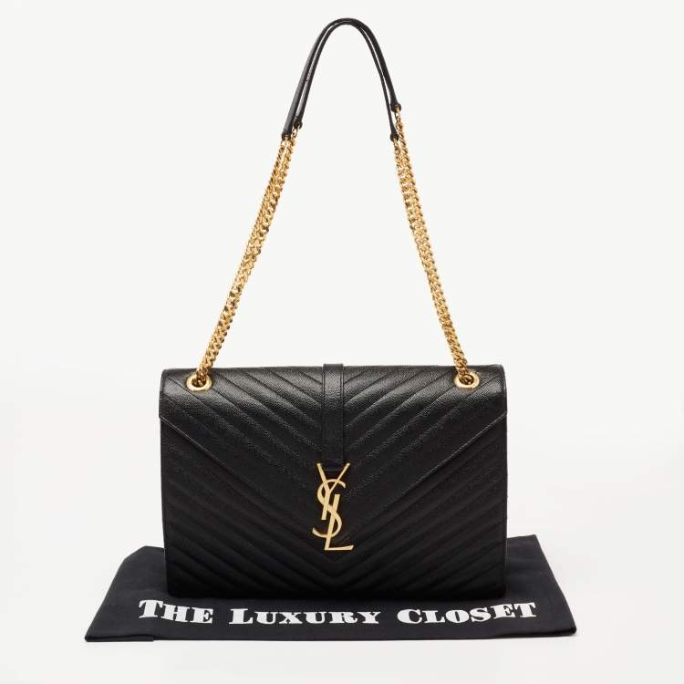 Pre Owned Saint Laurent Black Matelassé Leather Large Cassandre Flap Bag