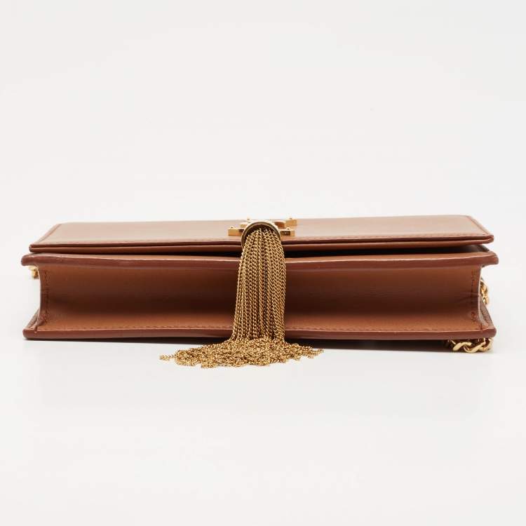 Pre Owned Saint Laurent Tan Leather Kate Tassel Wallet On Chain