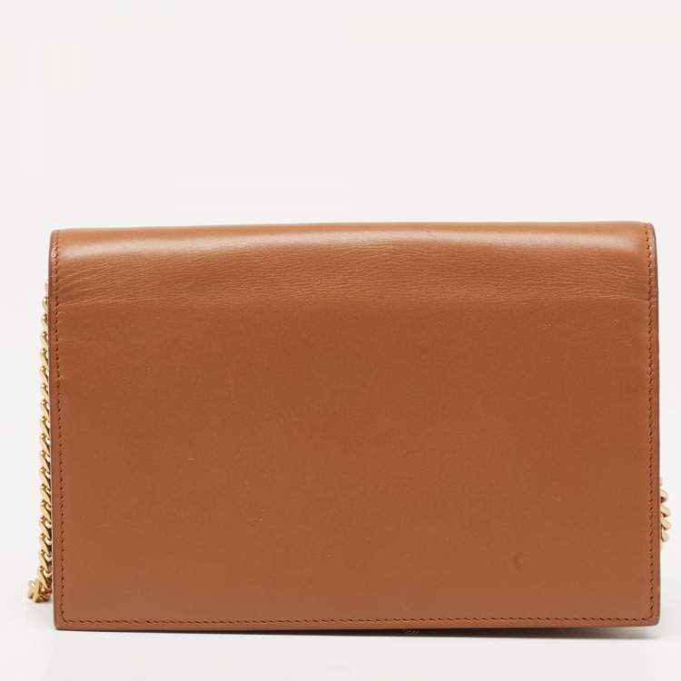 Pre Owned Saint Laurent Tan Leather Kate Tassel Wallet On Chain