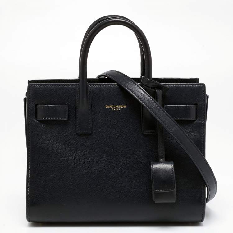 Pre Owned Saint Laurent Black Leather Nano Classic Sac De Jour Tote