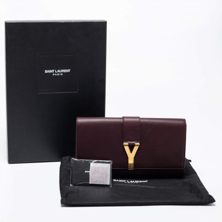 Pre Owned Saint Laurent Burgundy Leather Flap Ligne Y Clutch