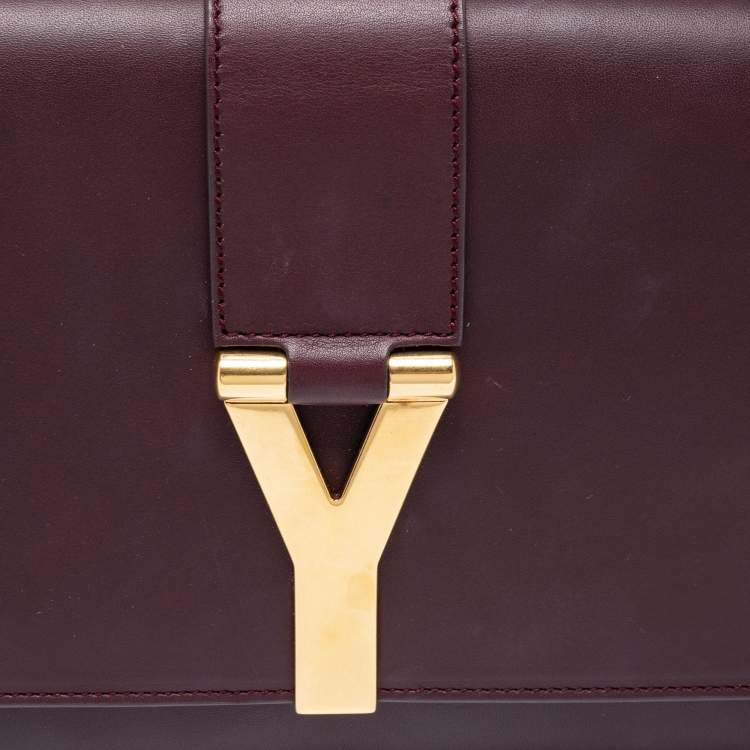 Pre Owned Saint Laurent Burgundy Leather Flap Ligne Y Clutch
