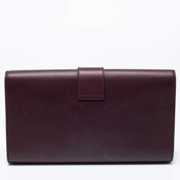 Pre Owned Saint Laurent Burgundy Leather Flap Ligne Y Clutch
