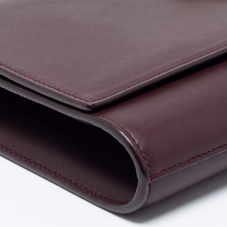 Pre Owned Saint Laurent Burgundy Leather Flap Ligne Y Clutch