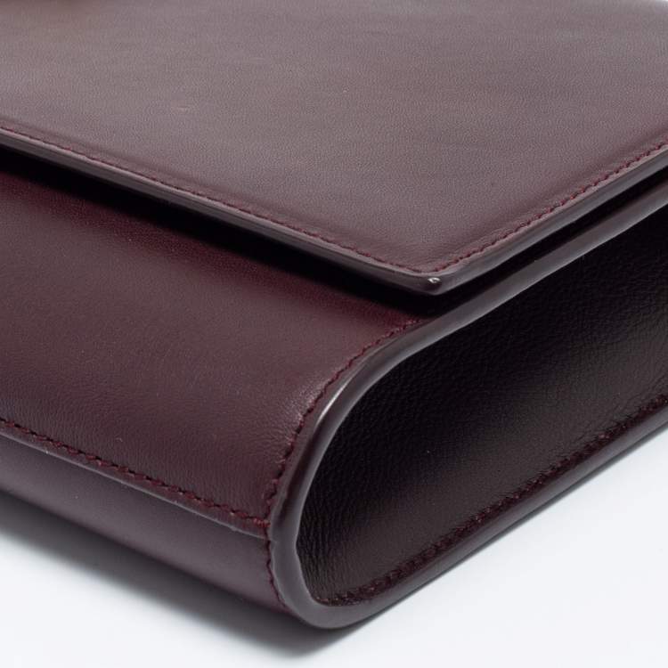 Pre Owned Saint Laurent Burgundy Leather Flap Ligne Y Clutch