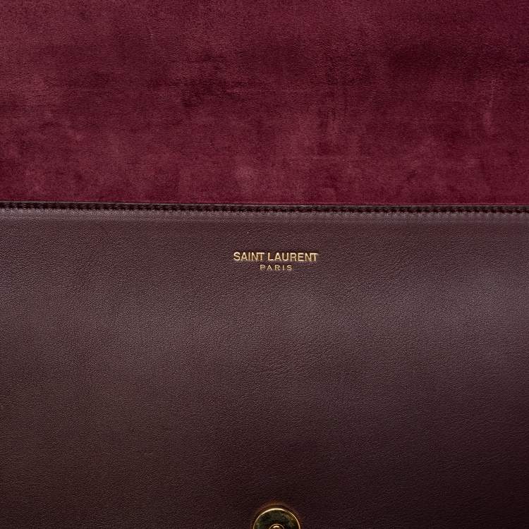 Pre Owned Saint Laurent Burgundy Leather Flap Ligne Y Clutch