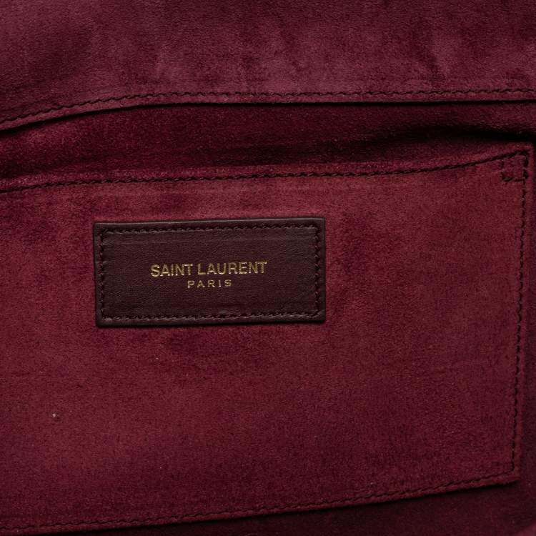 Pre Owned Saint Laurent Burgundy Leather Flap Ligne Y Clutch