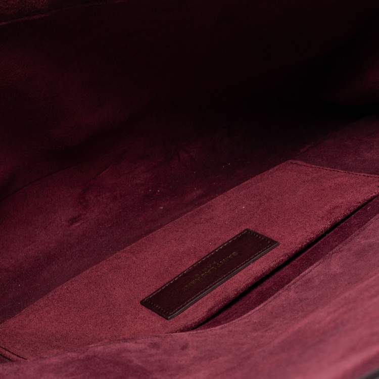 Pre Owned Saint Laurent Burgundy Leather Flap Ligne Y Clutch