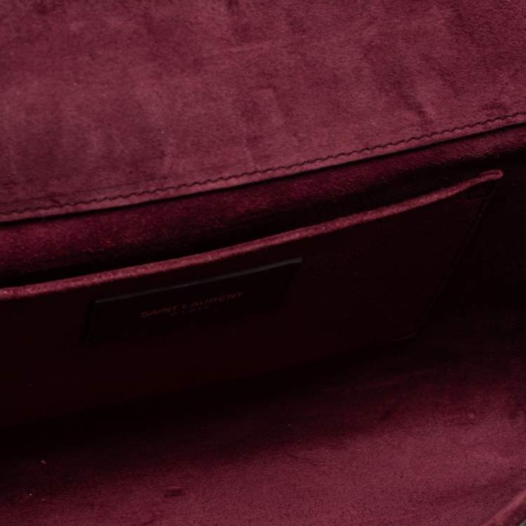 Pre Owned Saint Laurent Burgundy Leather Flap Ligne Y Clutch