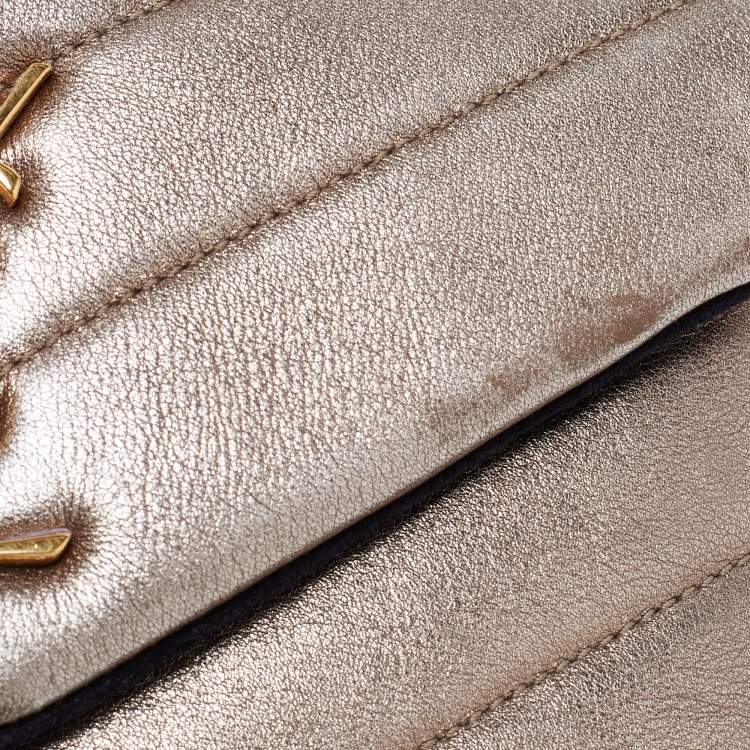 Pre Owned Saint Laurent Metallic Quilted Leather Toy Loulou Crossbody Bag