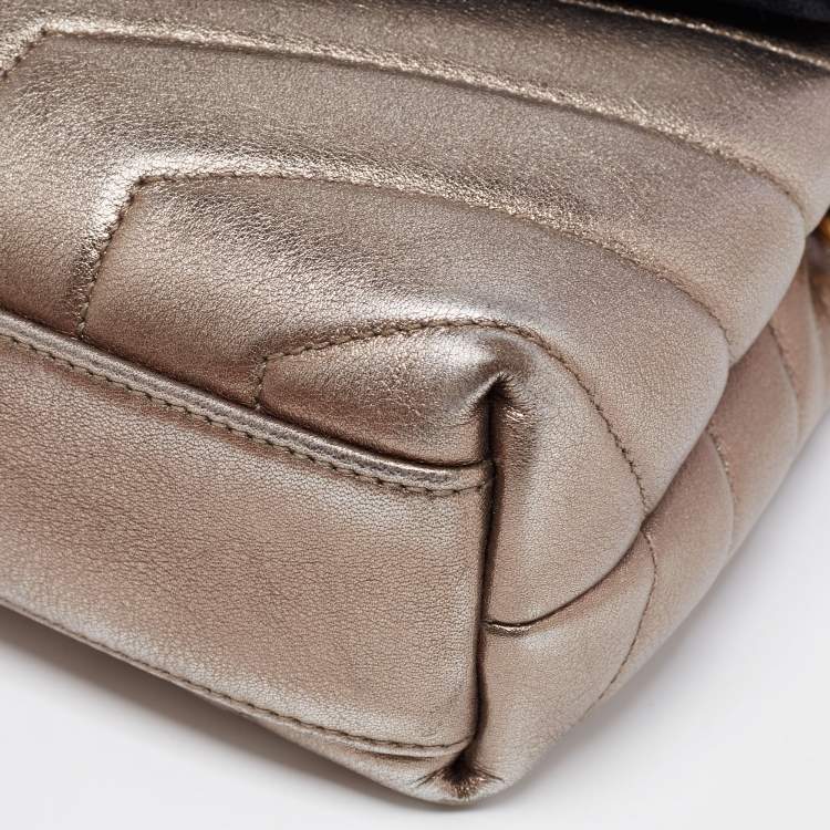 Pre Owned Saint Laurent Metallic Quilted Leather Toy Loulou Crossbody Bag