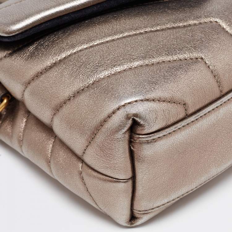 Pre Owned Saint Laurent Metallic Quilted Leather Toy Loulou Crossbody Bag