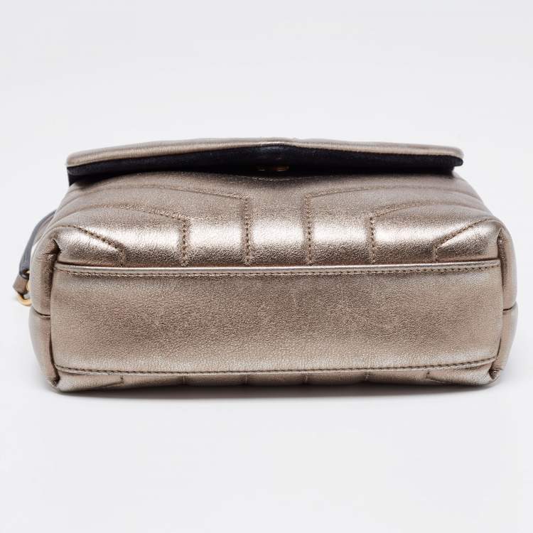 Pre Owned Saint Laurent Metallic Quilted Leather Toy Loulou Crossbody Bag