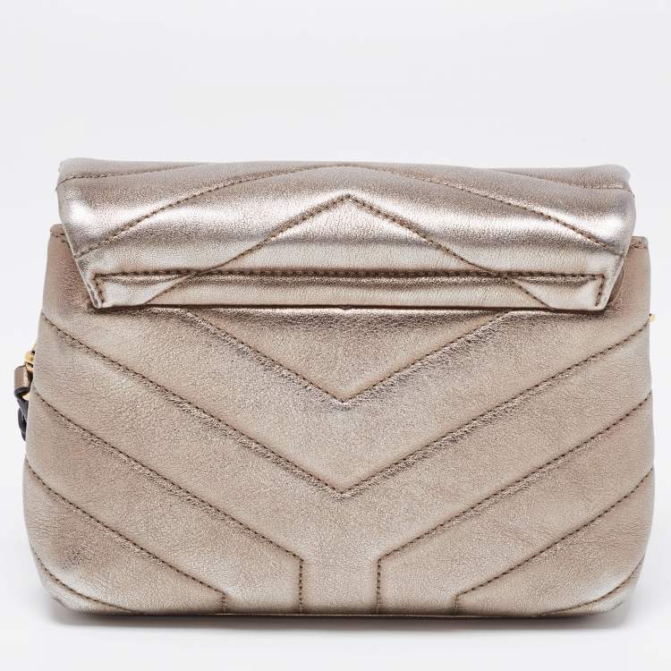 Pre Owned Saint Laurent Metallic Quilted Leather Toy Loulou Crossbody Bag