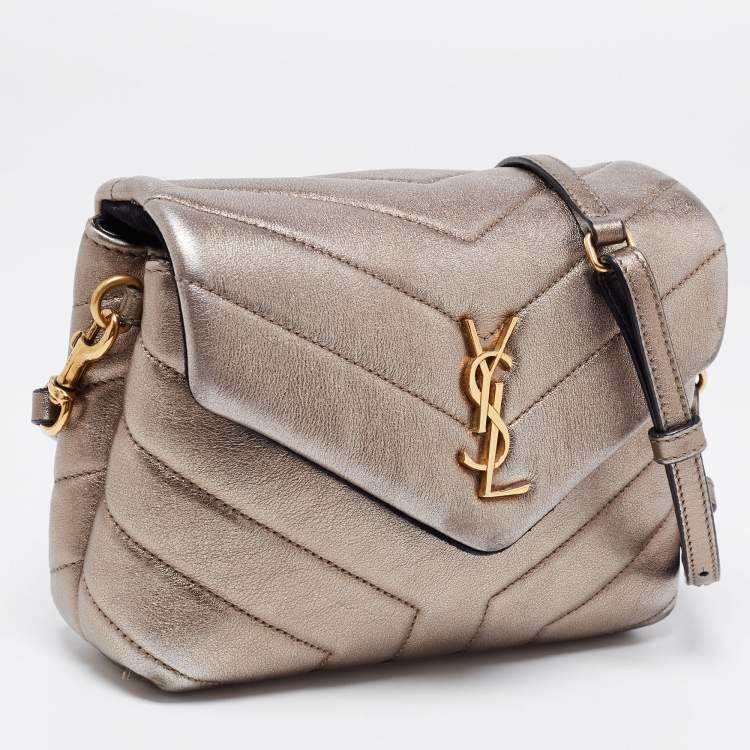 Pre Owned Saint Laurent Metallic Quilted Leather Toy Loulou Crossbody Bag