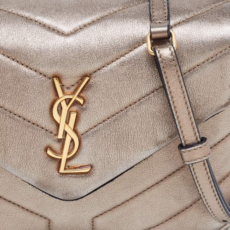 Pre Owned Saint Laurent Metallic Quilted Leather Toy Loulou Crossbody Bag