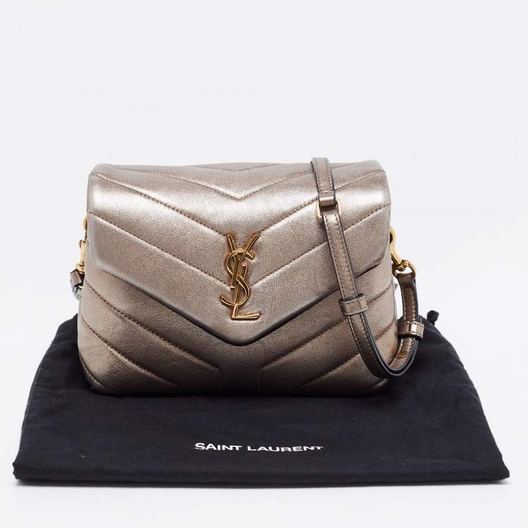 Pre Owned Saint Laurent Metallic Quilted Leather Toy Loulou Crossbody Bag