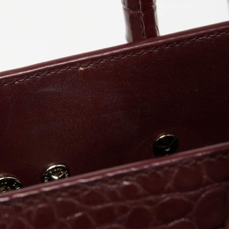 Pre Owned Saint Laurent Burgundy Croc Embossed Leather Baby Classic Sac De Jour Tote