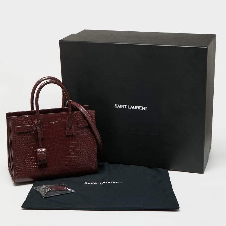 Pre Owned Saint Laurent Burgundy Croc Embossed Leather Baby Classic Sac De Jour Tote