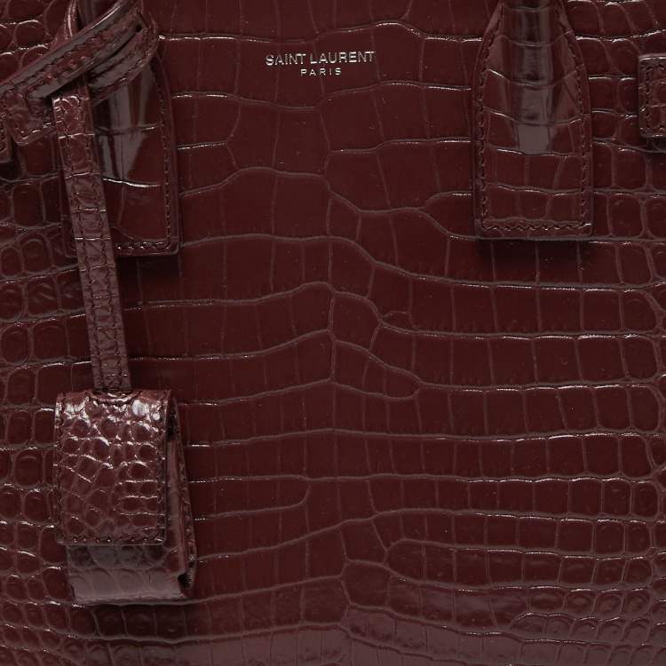 Pre Owned Saint Laurent Burgundy Croc Embossed Leather Baby Classic Sac De Jour Tote