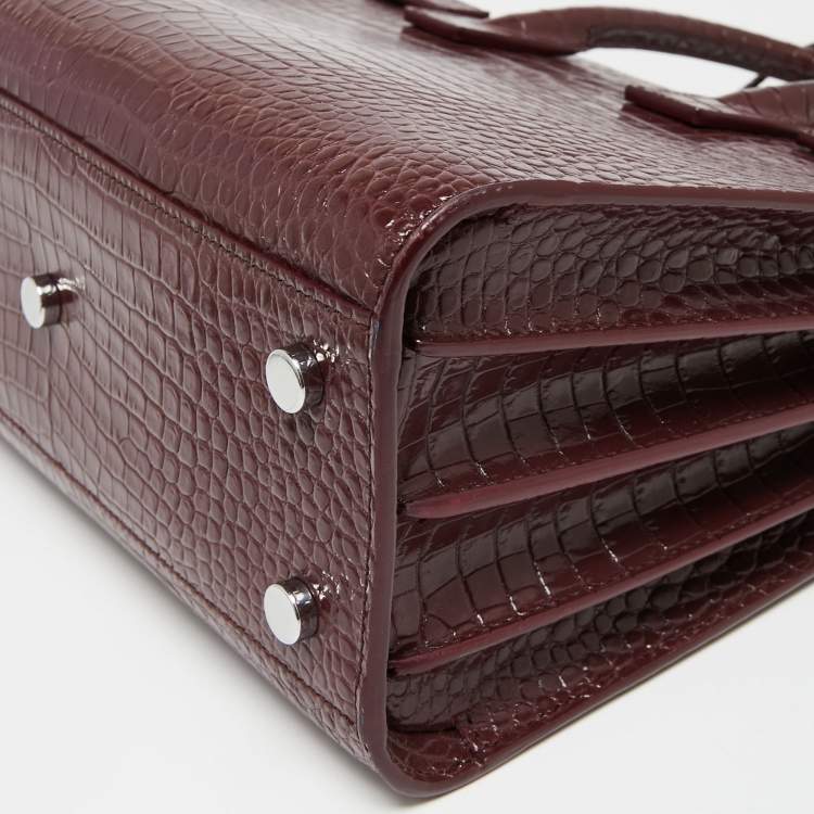 Pre Owned Saint Laurent Burgundy Croc Embossed Leather Baby Classic Sac De Jour Tote
