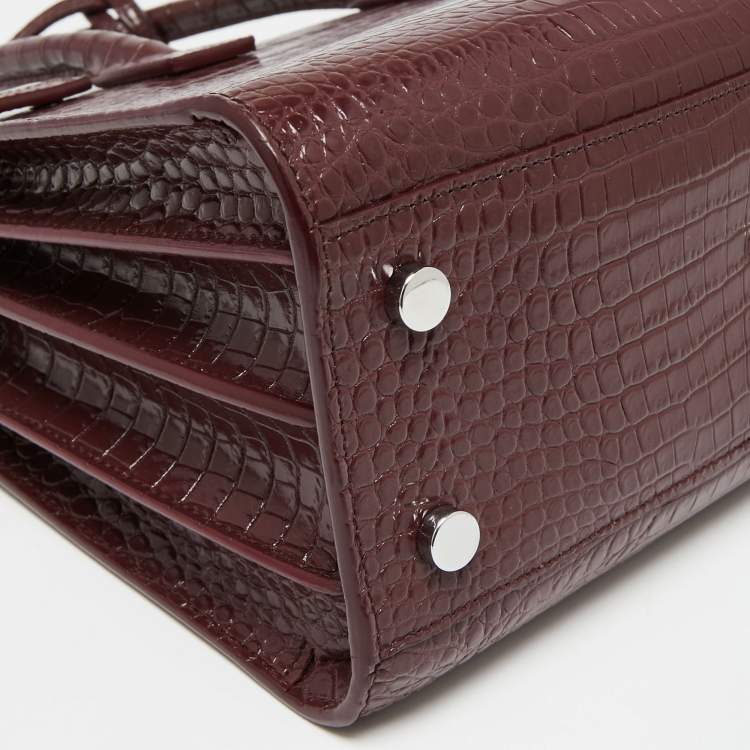 Pre Owned Saint Laurent Burgundy Croc Embossed Leather Baby Classic Sac De Jour Tote