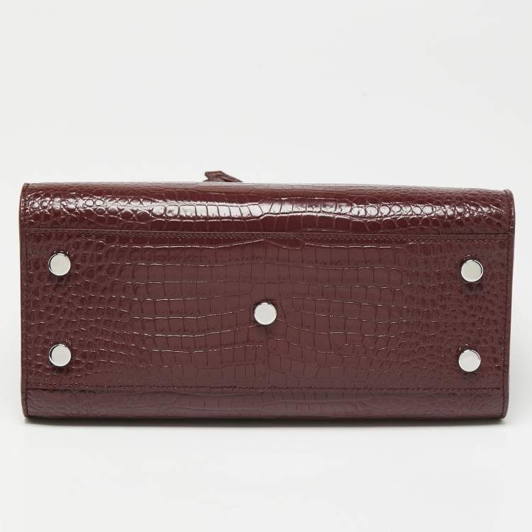 Pre Owned Saint Laurent Burgundy Croc Embossed Leather Baby Classic Sac De Jour Tote