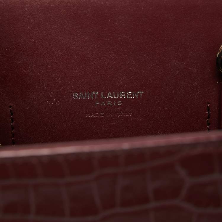 Pre Owned Saint Laurent Burgundy Croc Embossed Leather Baby Classic Sac De Jour Tote