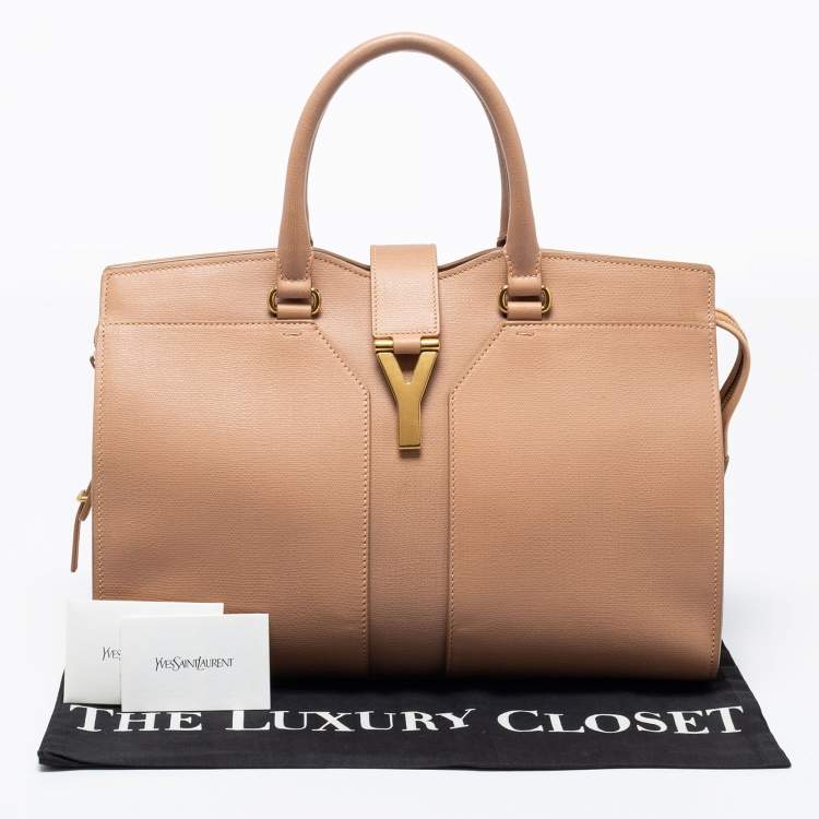 Pre Owned Yves Saint Laurent Nude Beige Leather Medium Cabas Chyc Tote