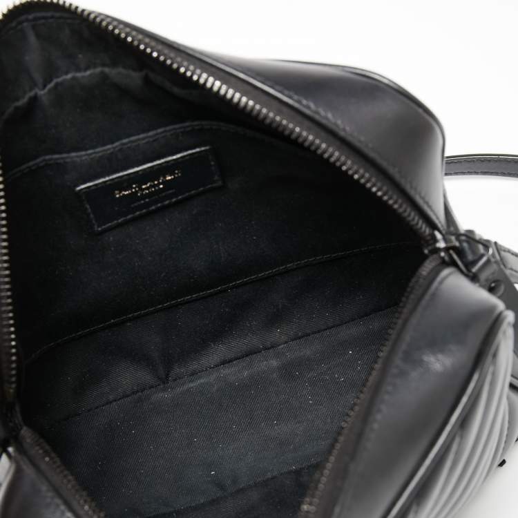 Pre Owned Saint Laurent Black Matelassé Leather Monogram Lou Camera Crossbody Bag