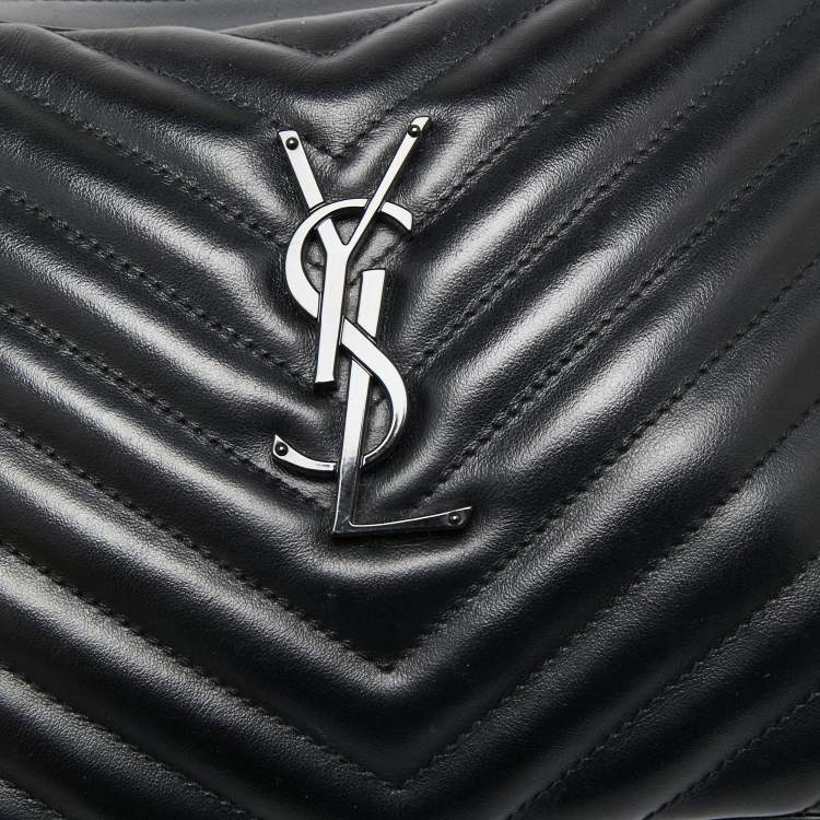 Pre Owned Saint Laurent Black Matelassé Leather Monogram Lou Camera Crossbody Bag