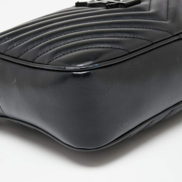 Pre Owned Saint Laurent Black Matelassé Leather Monogram Lou Camera Crossbody Bag