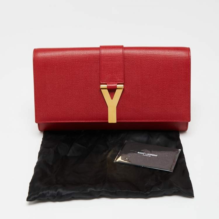 Pre Owned Saint Laurent Red Leather Y-Ligne Clutch