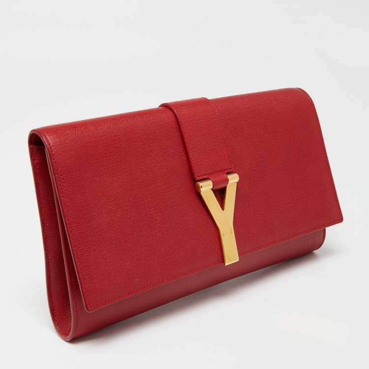 Pre Owned Saint Laurent Red Leather Y-Ligne Clutch