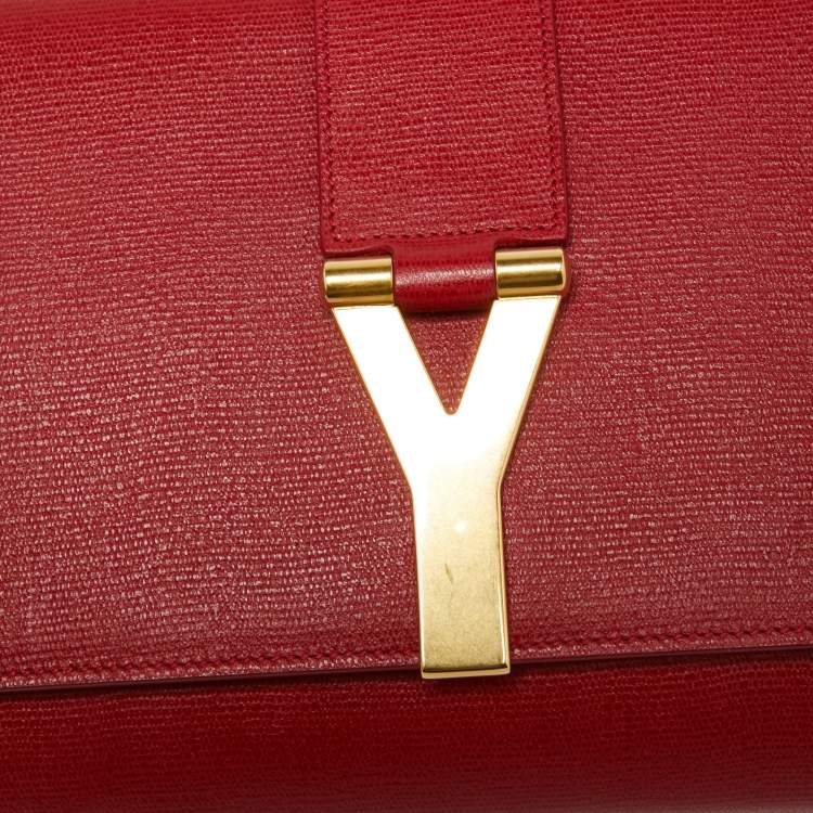 Pre Owned Saint Laurent Red Leather Y-Ligne Clutch