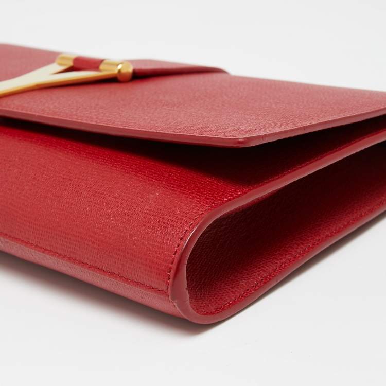 Pre Owned Saint Laurent Red Leather Y-Ligne Clutch