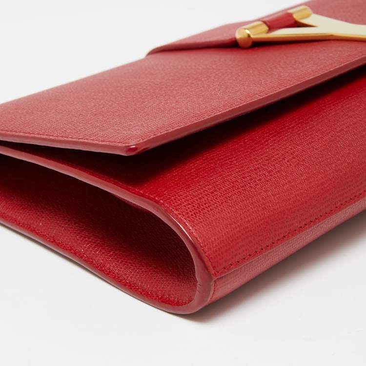 Pre Owned Saint Laurent Red Leather Y-Ligne Clutch
